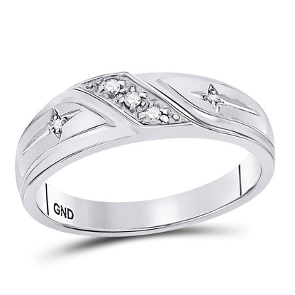 14k White Gold Round Diamond Cross Wedding Band 1/20 Cttw