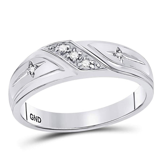 14k White Gold Round Diamond Cross Wedding Band 1/20 Cttw