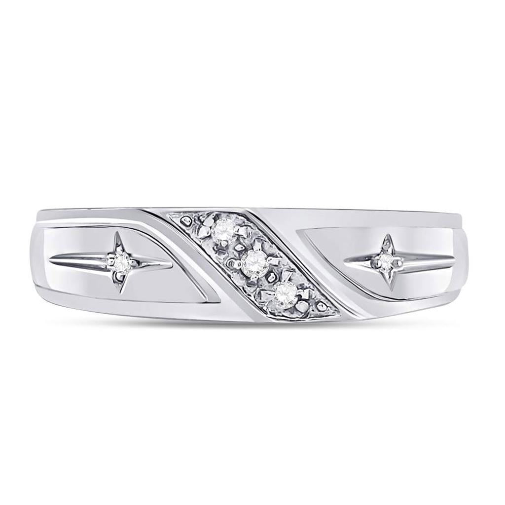 14k White Gold Round Diamond Cross Wedding Band 1/20 Cttw