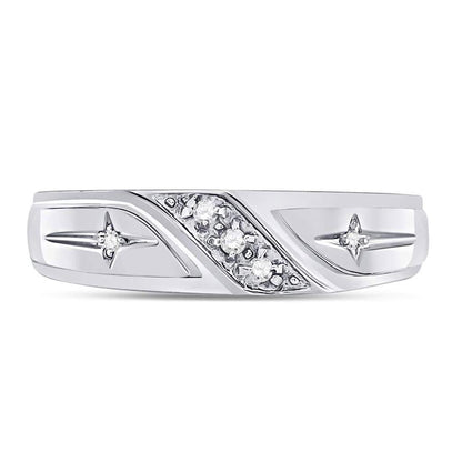 14k White Gold Round Diamond Cross Wedding Band 1/20 Cttw