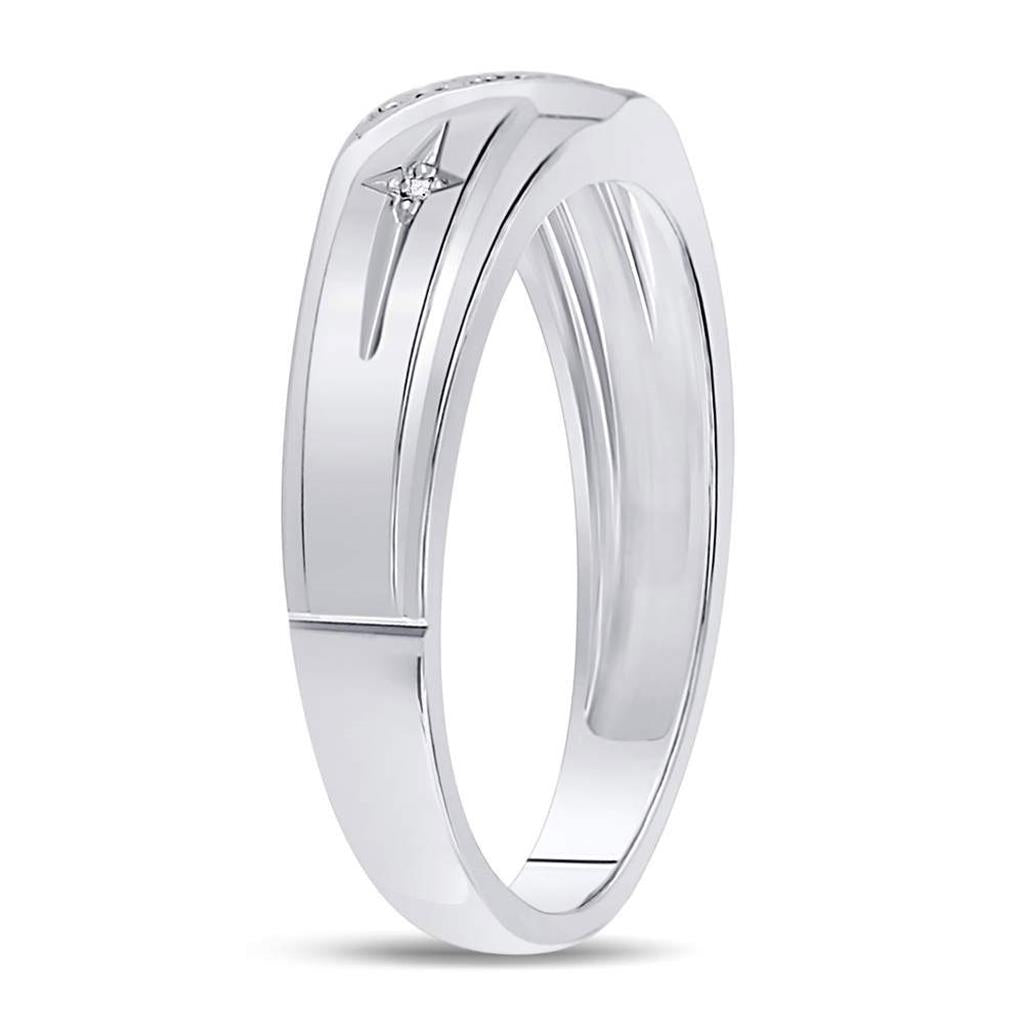 14k White Gold Round Diamond Cross Wedding Band 1/20 Cttw