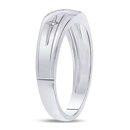 14k White Gold Round Diamond Cross Wedding Band 1/20 Cttw