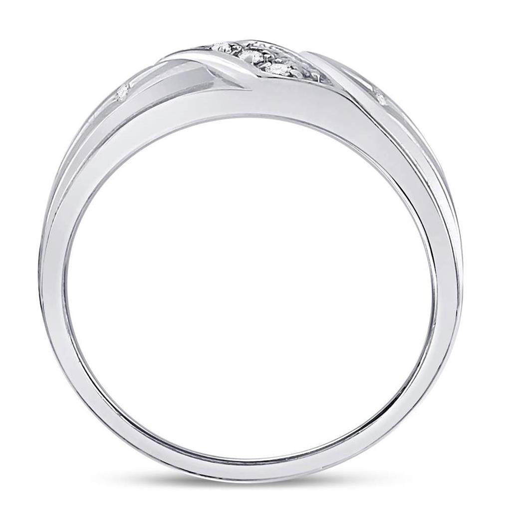 14k White Gold Round Diamond Cross Wedding Band 1/20 Cttw