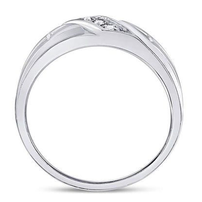 14k White Gold Round Diamond Cross Wedding Band 1/20 Cttw