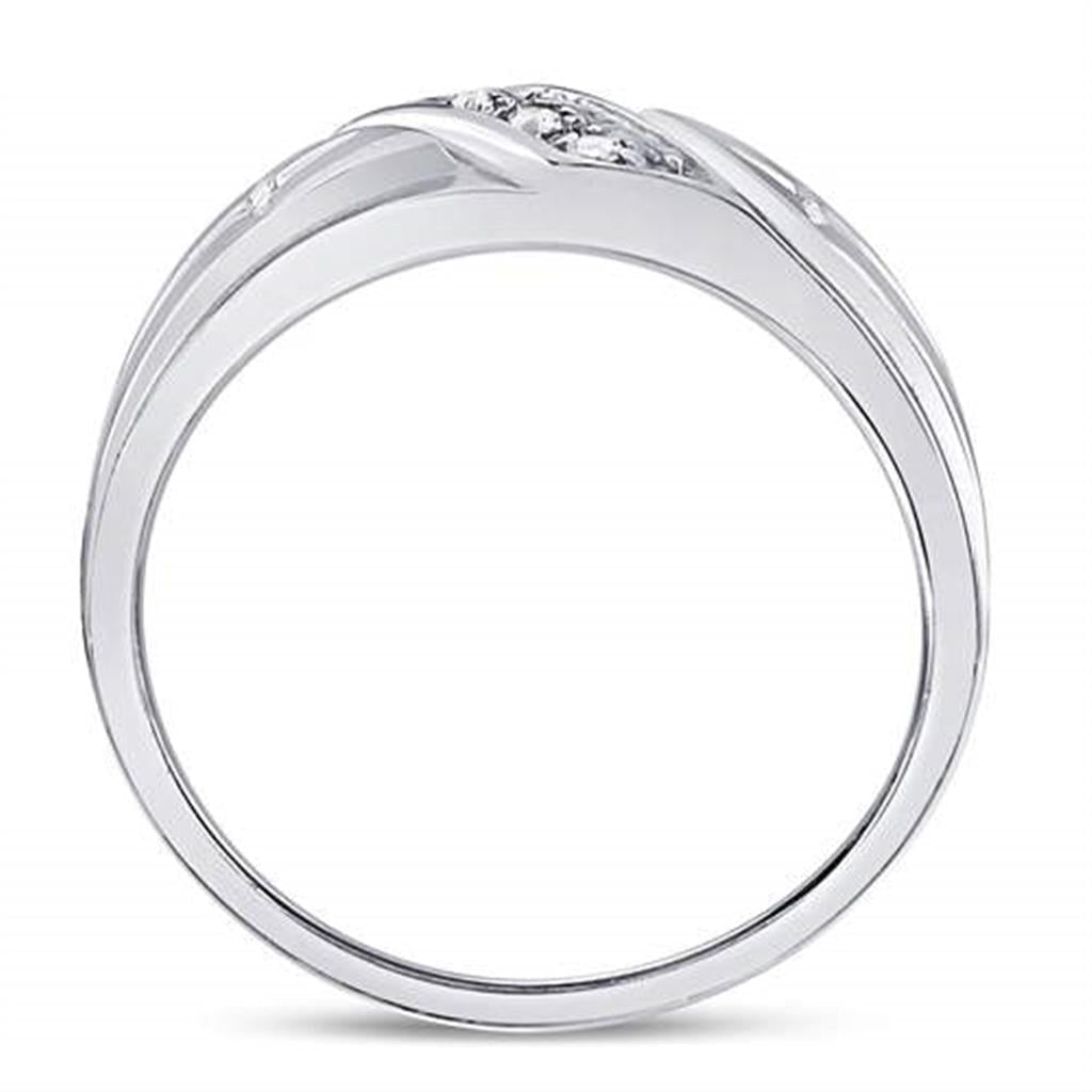 14k White Gold Round Diamond Cross Wedding Band 1/20 Cttw