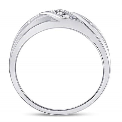 14k White Gold Round Diamond Cross Wedding Band 1/20 Cttw