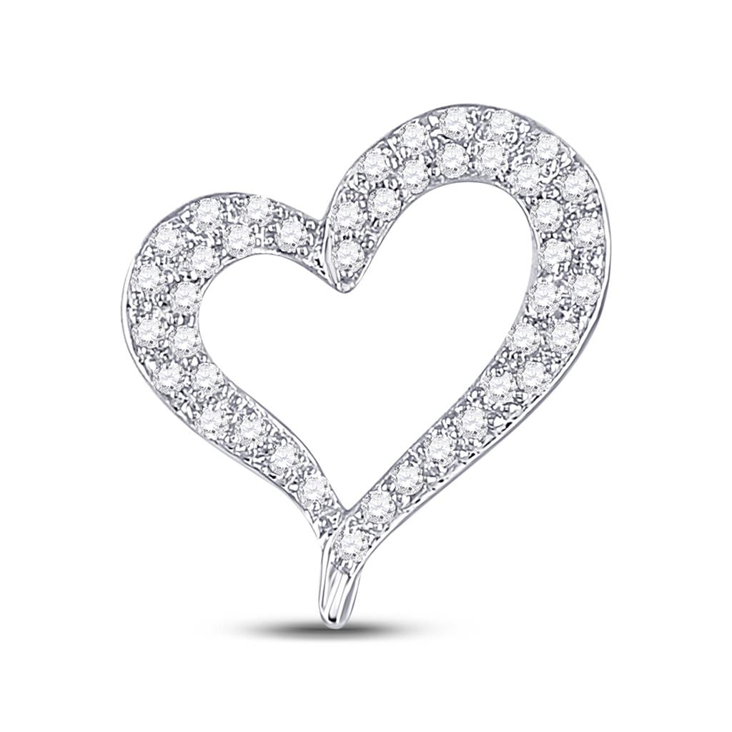 14k White Gold Round Diamond Heart Outline Pendant 1/3 Cttw