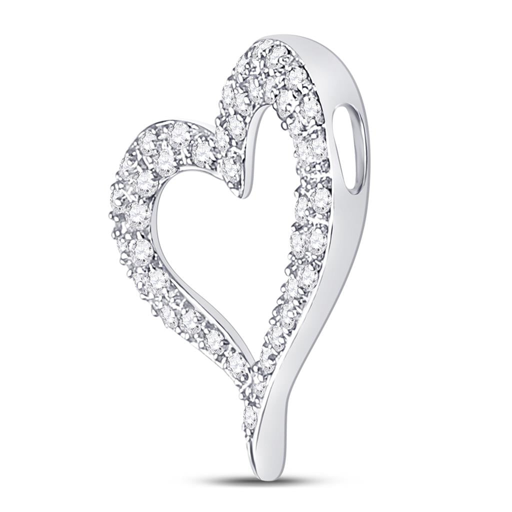 14k White Gold Round Diamond Heart Outline Pendant 1/3 Cttw