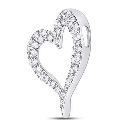 14k White Gold Round Diamond Heart Outline Pendant 1/3 Cttw