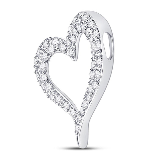 14k White Gold Round Diamond Heart Outline Pendant 1/3 Cttw