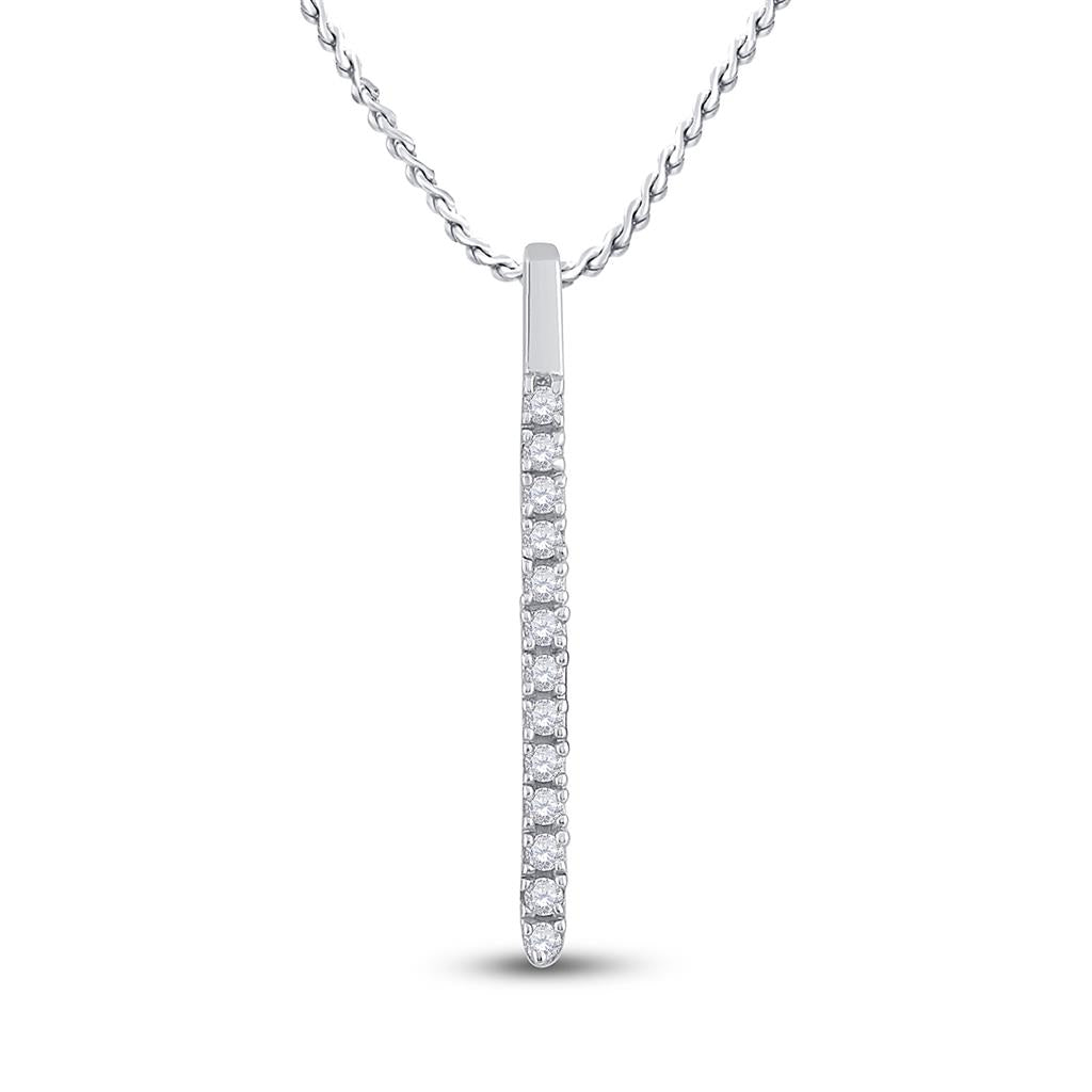 14k White Gold Round Diamond Bar Pendant 1/10 Cttw