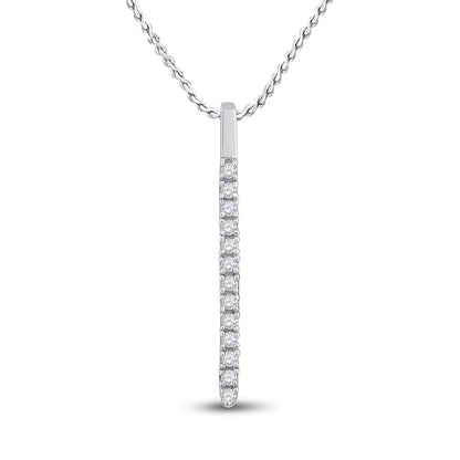 14k White Gold Round Diamond Bar Pendant 1/10 Cttw