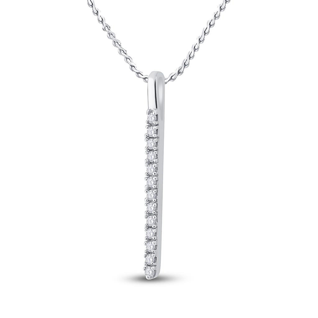 14k White Gold Round Diamond Bar Pendant 1/10 Cttw