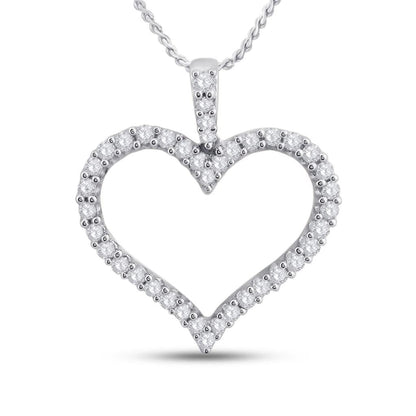 14k White Gold Round Diamond Timeless Heart Outline Pendant 1/2 Cttw