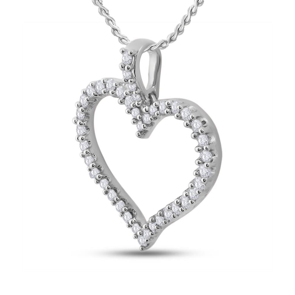 14k White Gold Round Diamond Timeless Heart Outline Pendant 1/2 Cttw