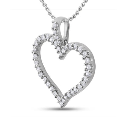 14k White Gold Round Diamond Timeless Heart Outline Pendant 1/2 Cttw