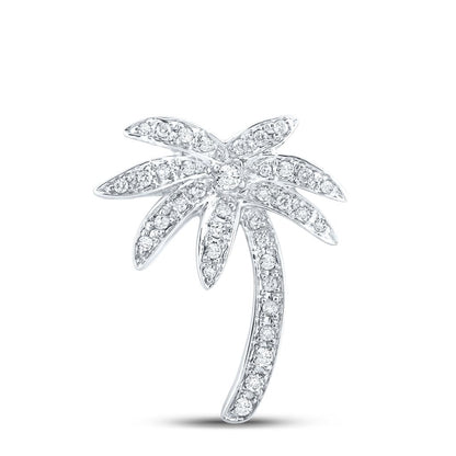 14k White Gold Round Diamond Palm Tree Nautical Beach Pendant 1/4 Cttw