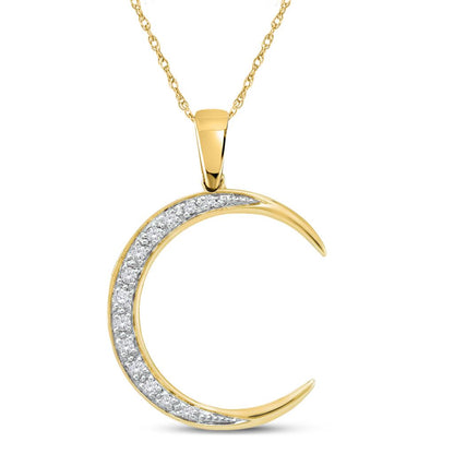 14k Yellow Gold Round Diamond Crescent Moon Pendant 1/6 Cttw