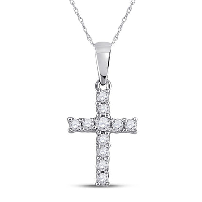 14k White Gold Round Diamond Cross Pendant 1/10 Cttw
