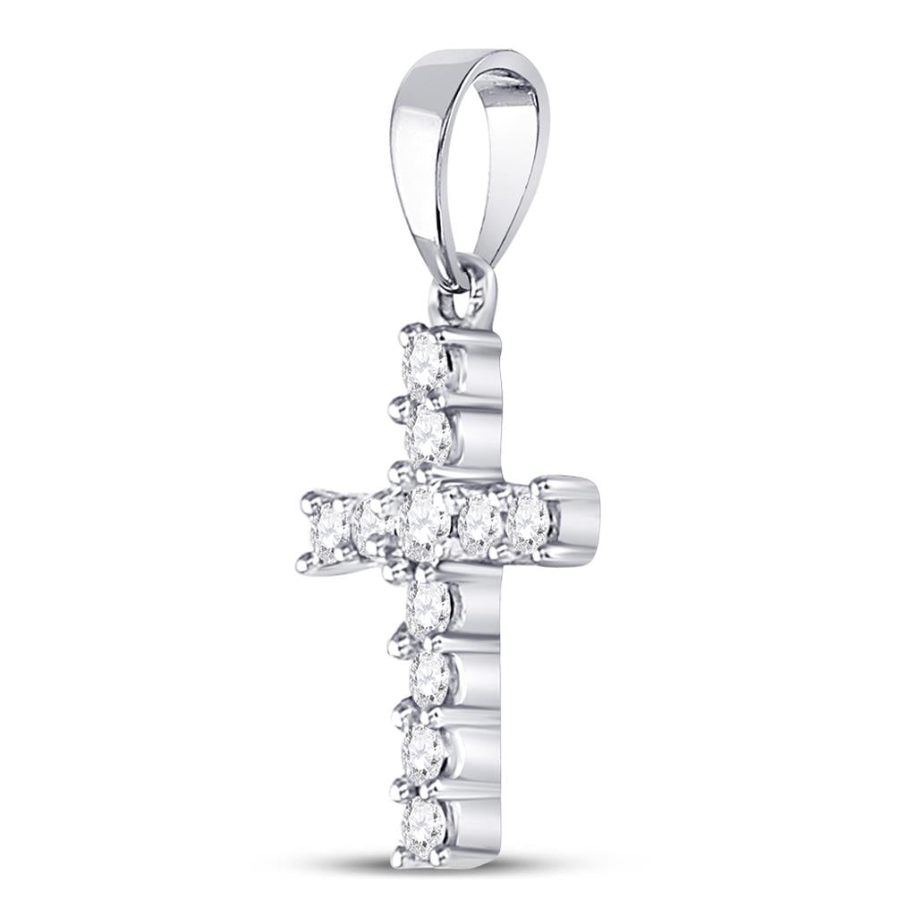 14k White Gold Round Diamond Cross Pendant 1/10 Cttw