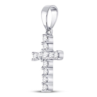 14k White Gold Round Diamond Cross Pendant 1/10 Cttw