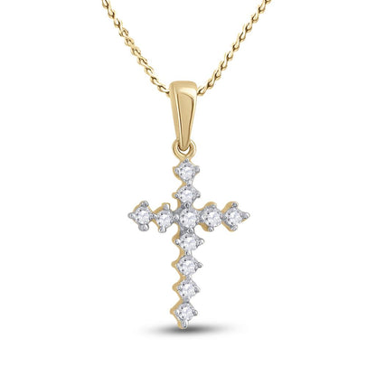 14k Yellow Gold Round Diamond Cross Pendant 1/10 Cttw
