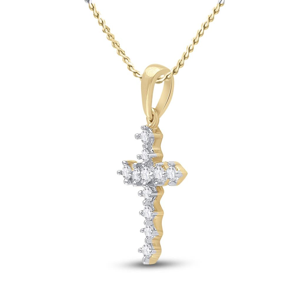 14k Yellow Gold Round Diamond Cross Pendant 1/10 Cttw