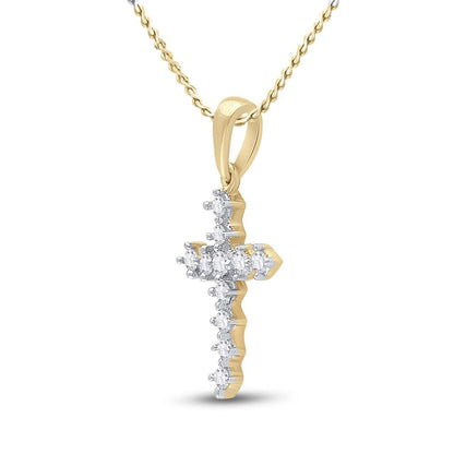 14k Yellow Gold Round Diamond Cross Pendant 1/10 Cttw
