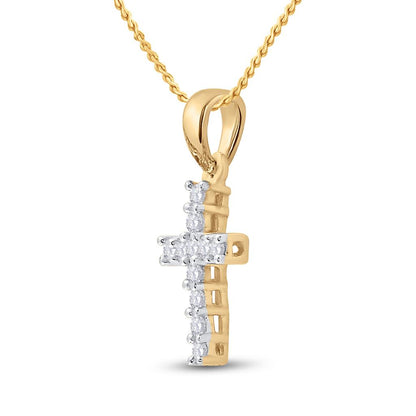 14k Yellow Gold Round Diamond Cross Pendant 1/10 Cttw