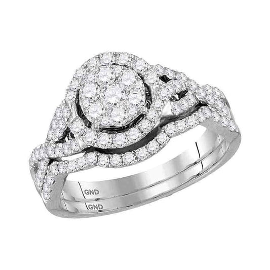 14k White Gold Round Diamond Bridal Wedding Ring Set 1 Cttw
