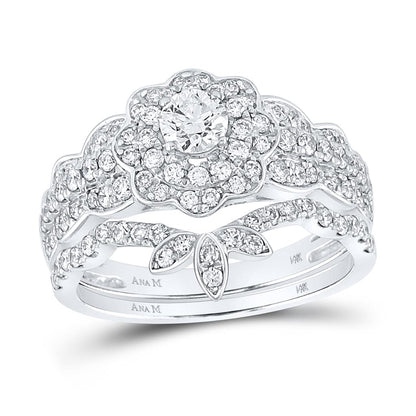 14k White Gold Round Diamond Bridal Wedding Ring Set 1-1/4 Cttw