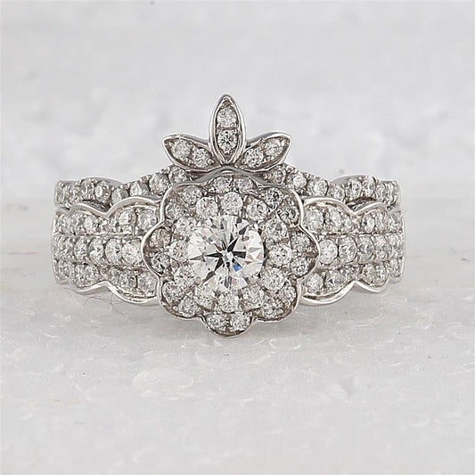 14k White Gold Round Diamond Bridal Wedding Ring Set 1-1/4 Cttw