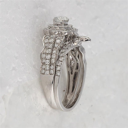 14k White Gold Round Diamond Bridal Wedding Ring Set 1-1/4 Cttw