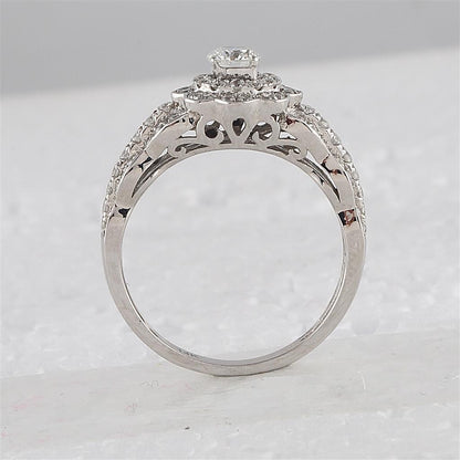 14k White Gold Round Diamond Bridal Wedding Ring Set 1-1/4 Cttw