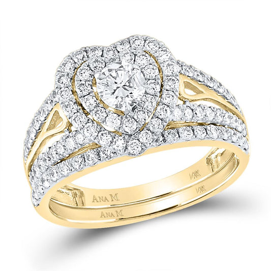 14k Yellow Gold Round Diamond Bridal Wedding Ring Set 1-1/5 Cttw (Certified)