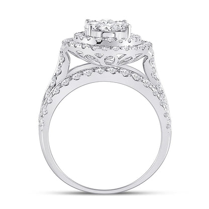 14k White Gold Round Diamond Oval Bridal Engagement Ring 3 Cttw