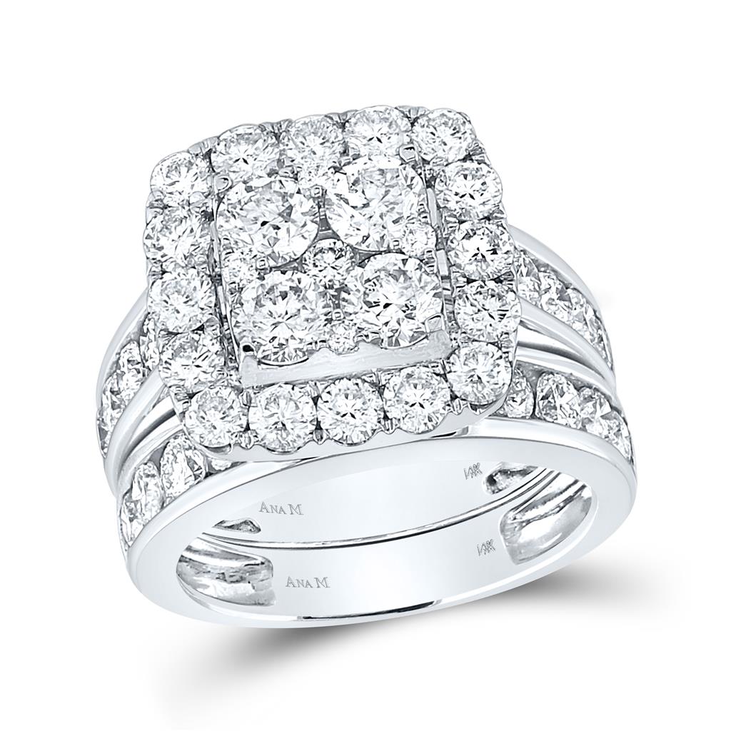 14k White Gold Round Diamond Bridal Wedding Ring Set 4-1/4 Cttw