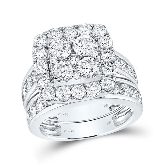 14k White Gold Round Diamond Bridal Wedding Ring Set 4-1/4 Cttw