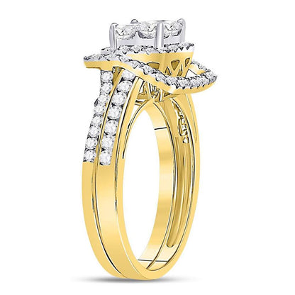 14k Yellow Gold Princess Diamond Cluster Bridal Engagement Ring 1 Cttw