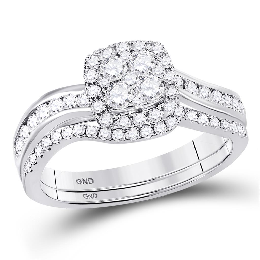 14k White Gold Round Diamond Bridal Wedding Ring Set 3/4 Cttw