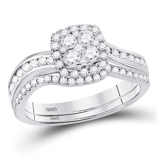 14k White Gold Round Diamond Bridal Wedding Ring Set 3/4 Cttw
