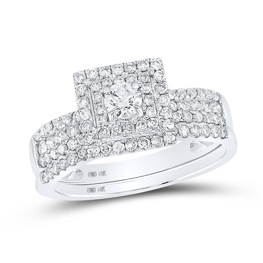 14k White Gold Round Diamond Bridal Wedding Ring Set 7/8 Cttw