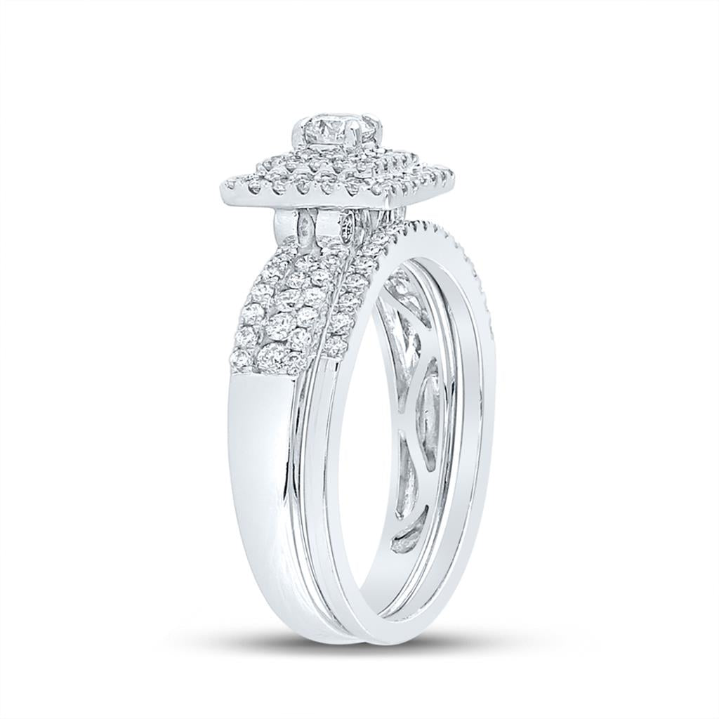 14k White Gold Round Diamond Bridal Wedding Ring Set 7/8 Cttw