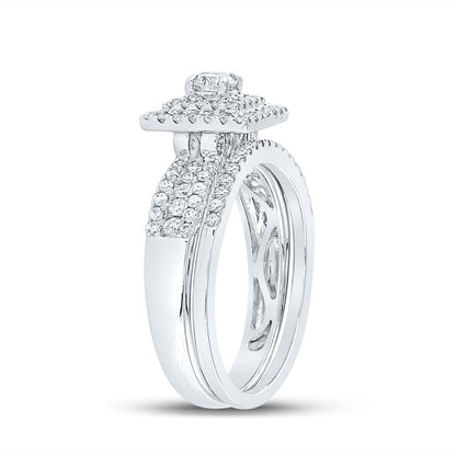 14k White Gold Round Diamond Bridal Wedding Ring Set 7/8 Cttw