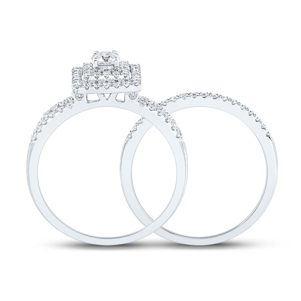 14k White Gold Round Diamond Bridal Wedding Ring Set 7/8 Cttw