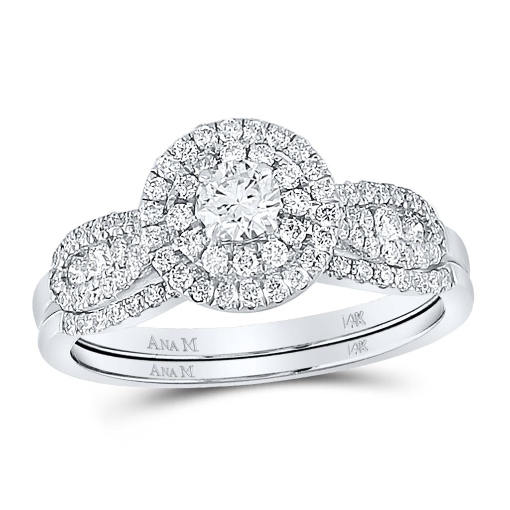 14k White Gold Round Diamond Bridal Wedding Ring Set 3/4 Cttw