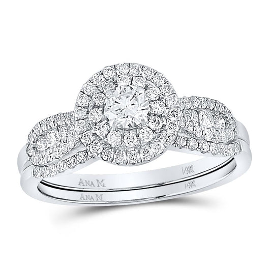 14k White Gold Round Diamond Bridal Wedding Ring Set 3/4 Cttw