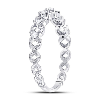 14k White Gold Round Diamond Flower Petal Stackable Band Ring 1/6 Cttw
