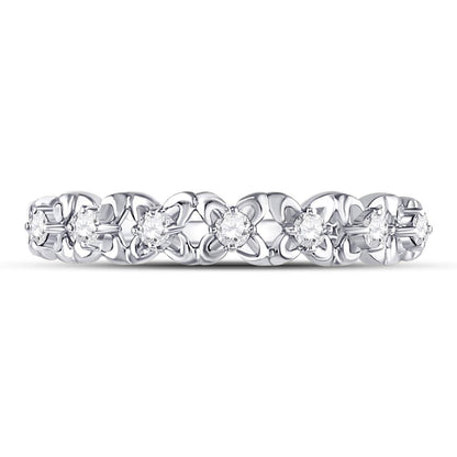 14k White Gold Round Diamond Flower Petal Stackable Band Ring 1/6 Cttw