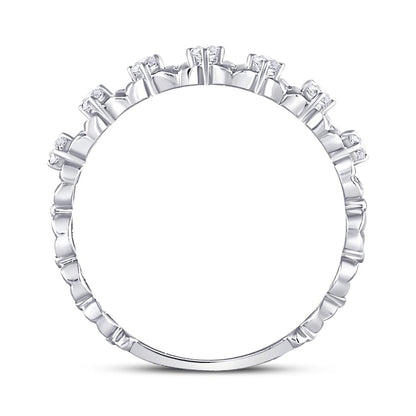 14k White Gold Round Diamond Flower Petal Stackable Band Ring 1/6 Cttw